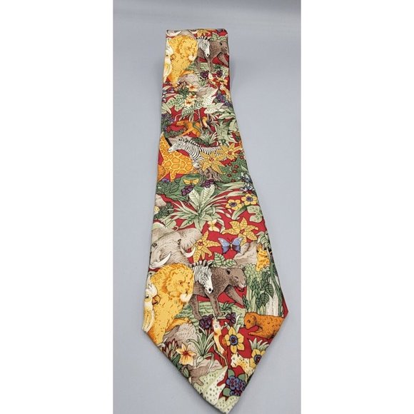 417 Van Heusen Neck Tie Silk USA Animal Jungle Print 60" X 4" - Picture 1 of 8
